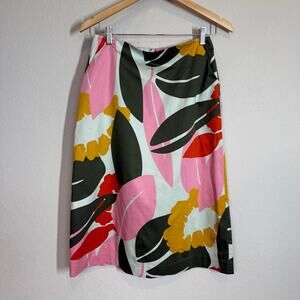 Women's Boden A-Line‎ Pink Green Botanical Tropical Print Skirt Size 4P